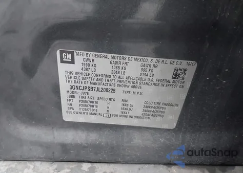 2018 Chevrolet Trax Lt из США, поврежденный, VIN 3GNCJPSB7JL200225